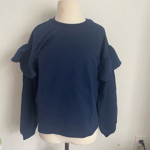 NIB Solid navy ruffled long sleeve shirt girls.